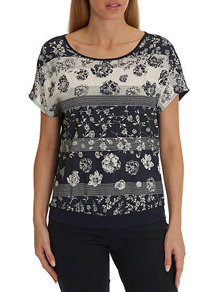 Betty Barclay Graphic Floral Print T-Shirt, Dark Blue/Cream