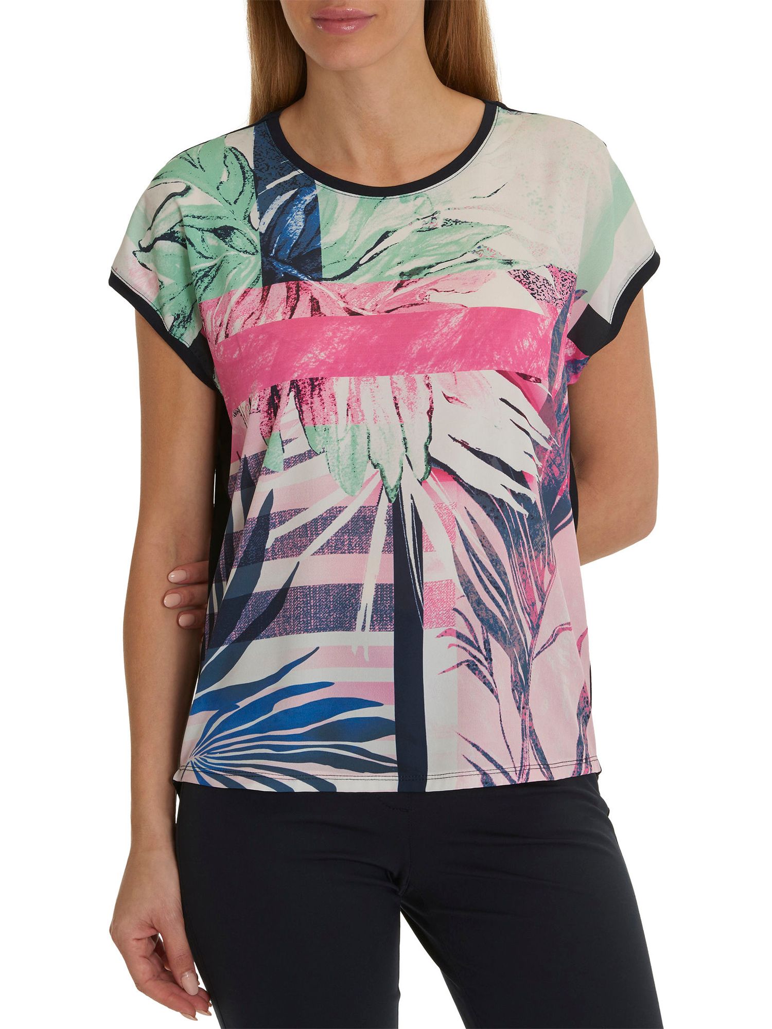 Betty Barclay Graphic Fern Print Top, Dark Blue/Pink