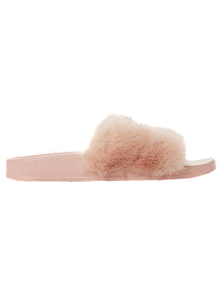 Dune Lido Embellished Fur Sliders, Pink