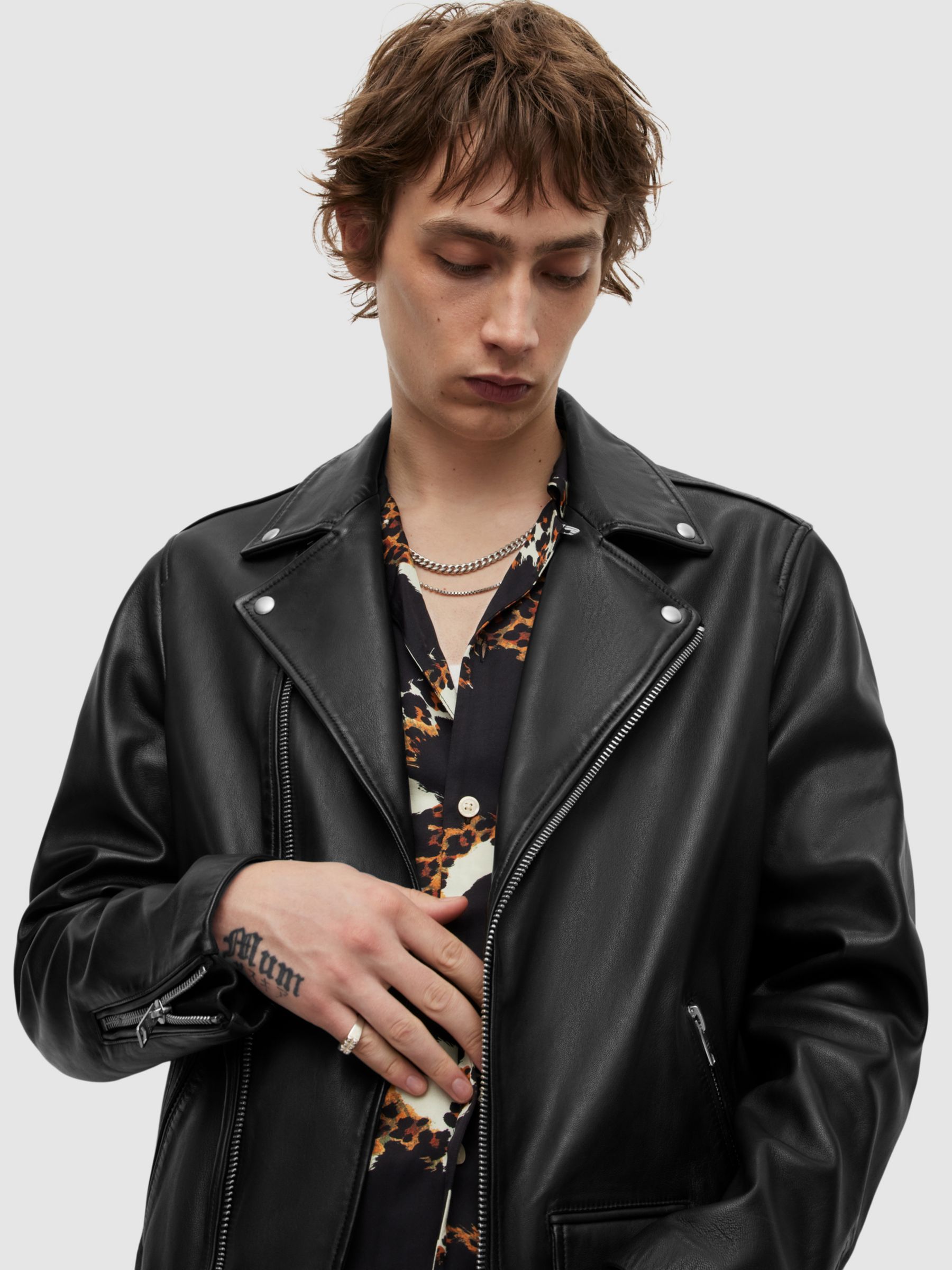 Milo Asymmetric Zip Leather Biker Jacket Black