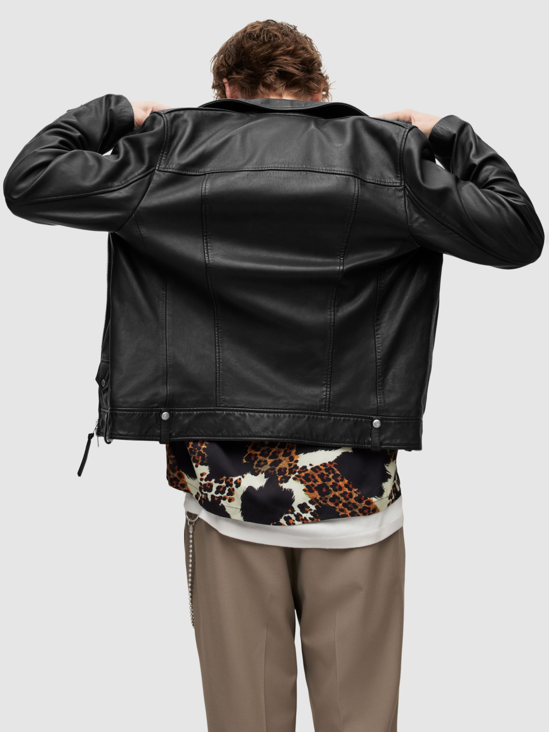 AllSaints Milo Leather Biker Jacket at John Lewis & Partners