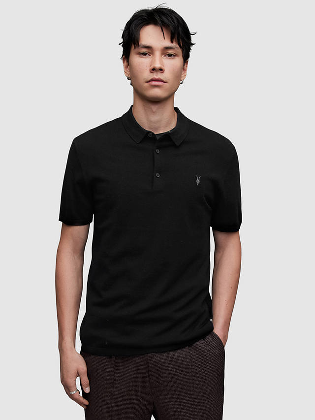 AllSaints Mode Merino Short Sleeve Polo Shirt, Black
