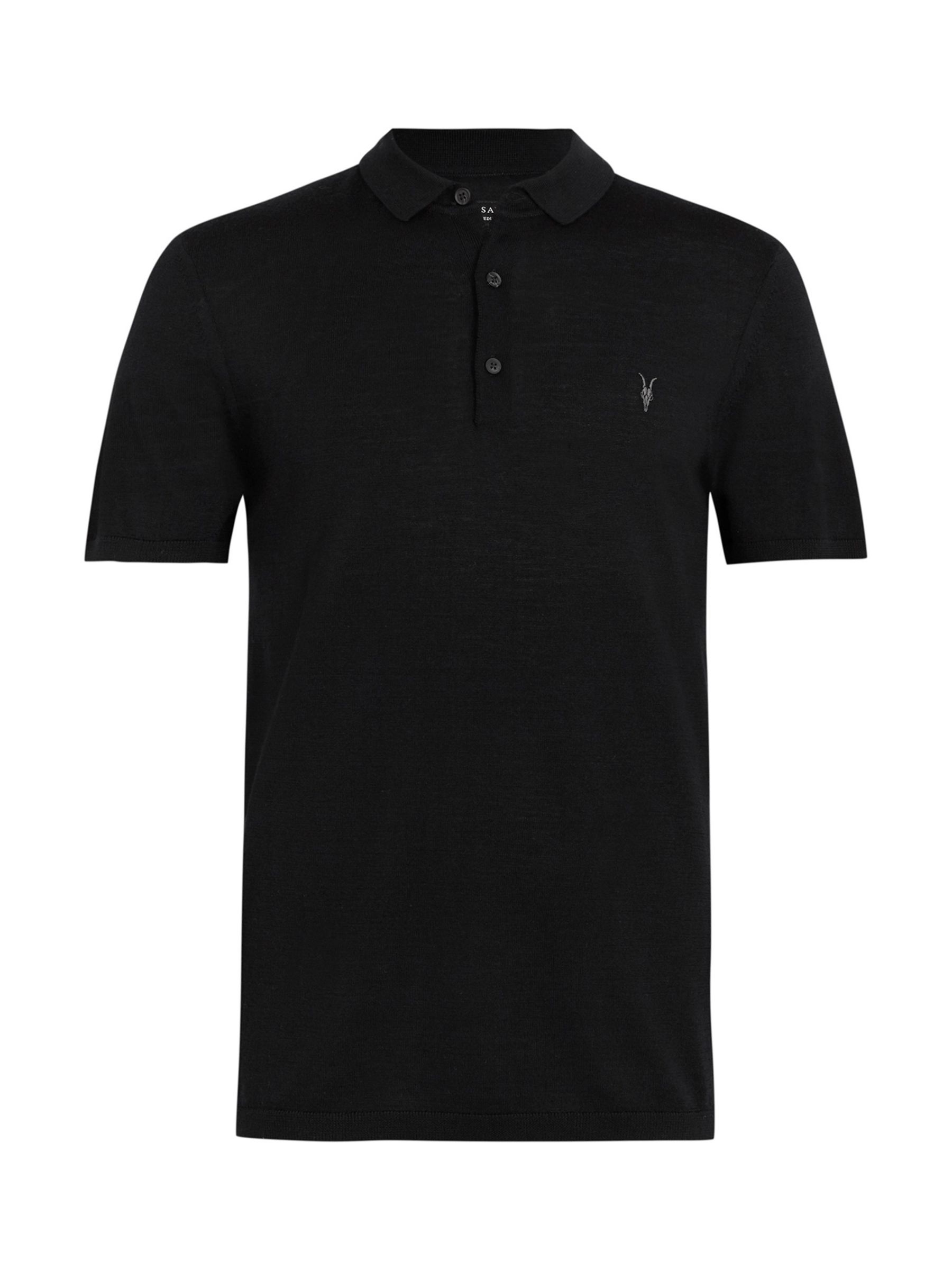 AllSaints Mode Merino Short Sleeve Polo Shirt, Black at John Lewis ...