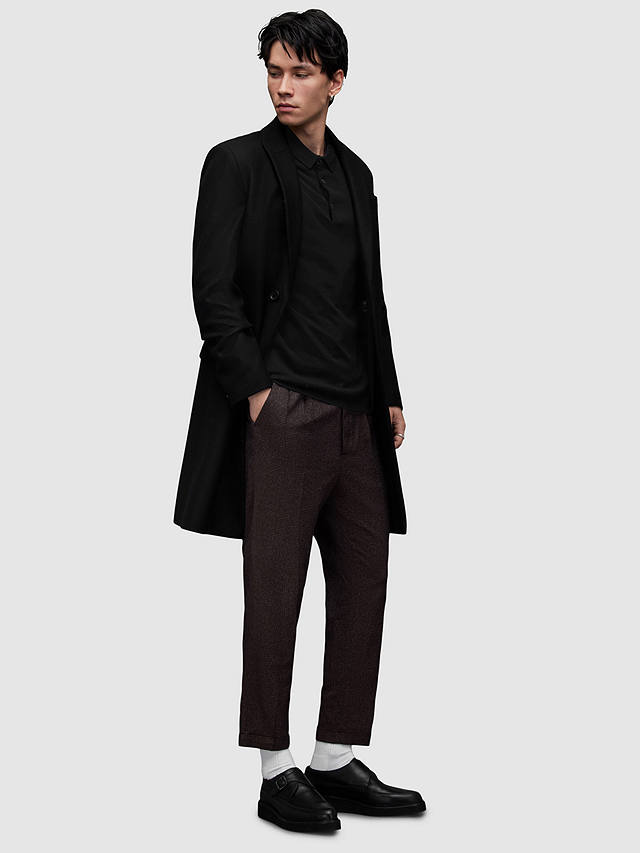 AllSaints Mode Merino Short Sleeve Polo Shirt, Black