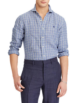 Polo Ralph Lauren Linen Check Shirt, Astor Navy/ White Multi