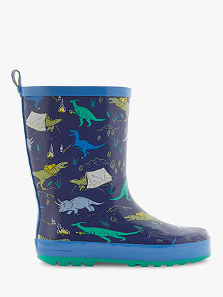 John Lewis & Partners Children's Camping Dino Wellington Boots, Blue