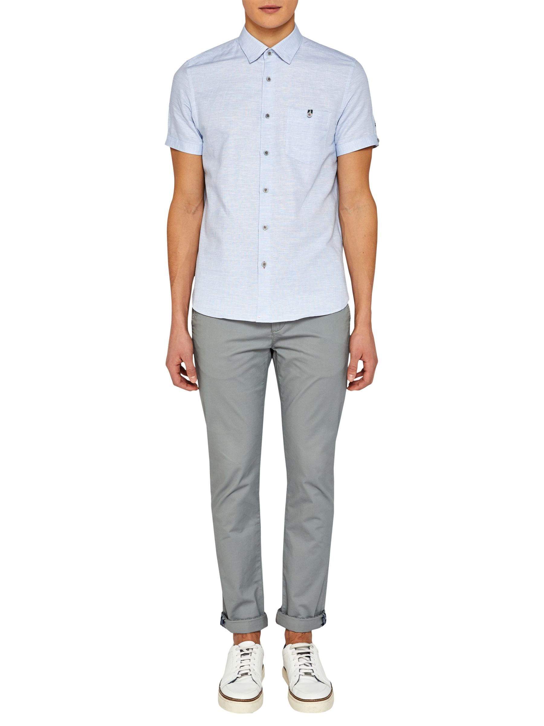 Ted Baker Peeze Cotton Linen Short Sleeve Shirt, Blue, 4