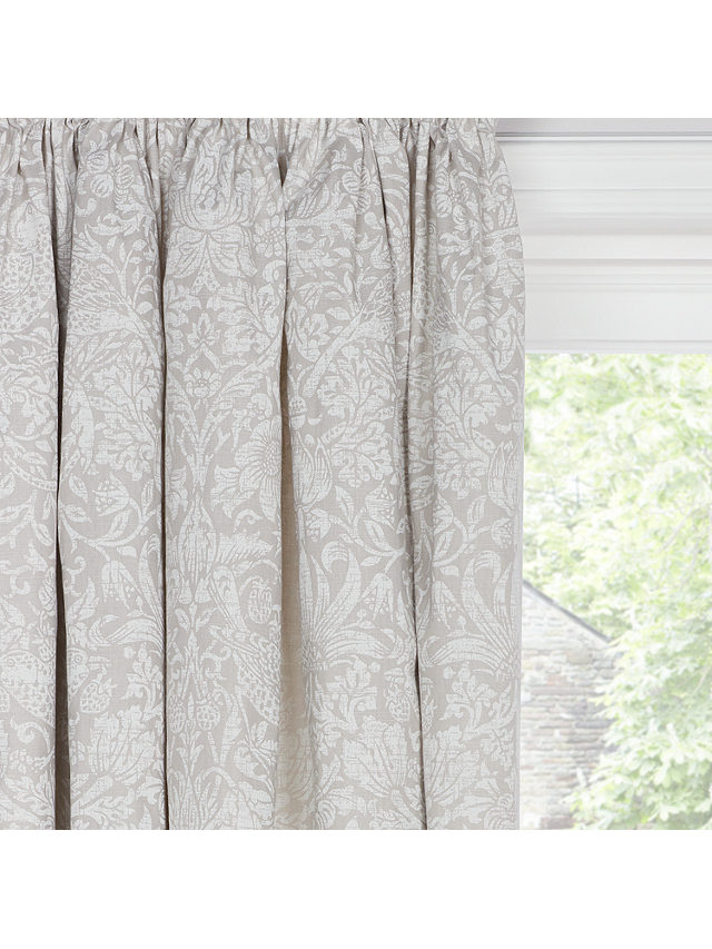 Morris & Co. Strawberry Thief Pure Pair Lined Pencil Pleat Curtains, Natural, W167 x Drop 137cm