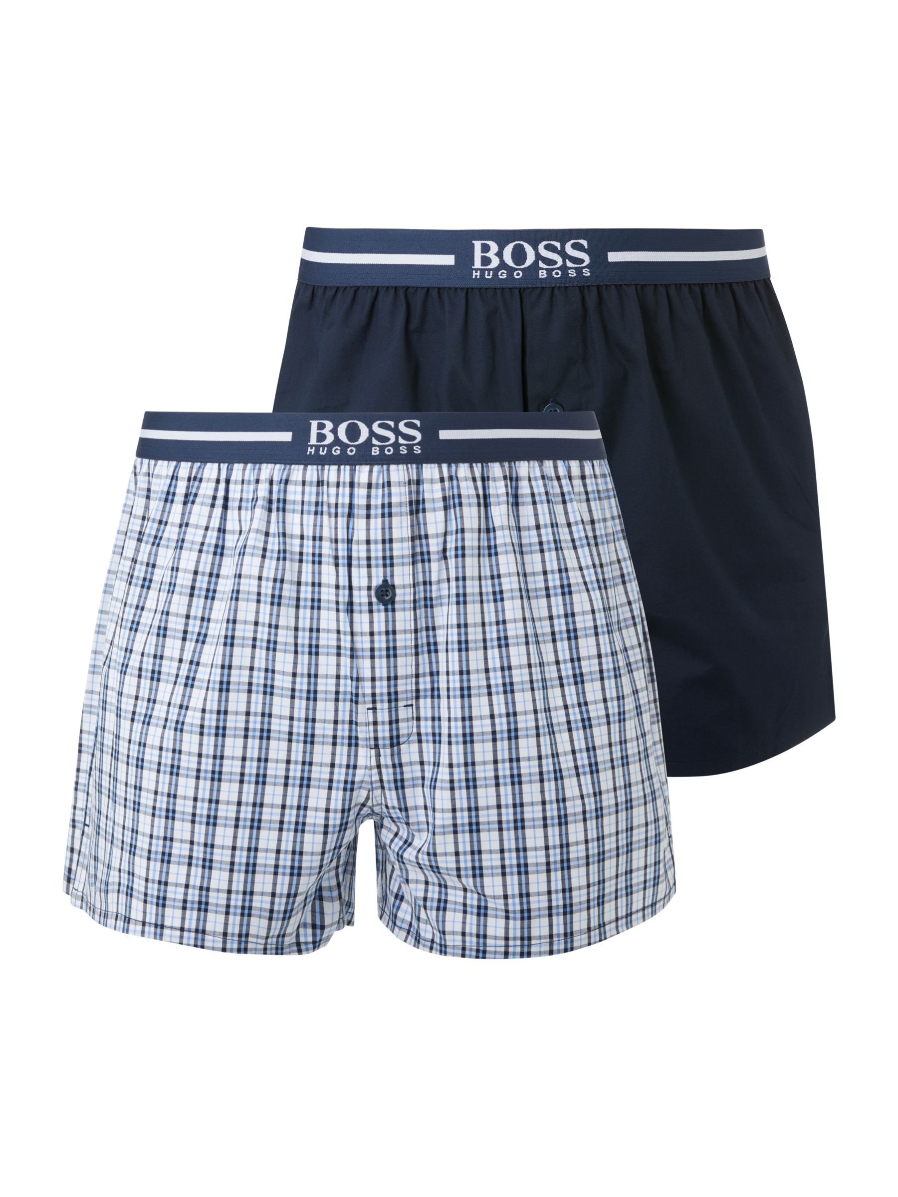 BOSS Check Cotton Boxers, Pack of 2, Blue