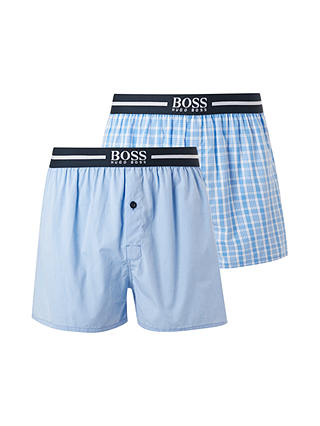 BOSS Check Stripe Cotton Boxers, Pack of 2, Blue