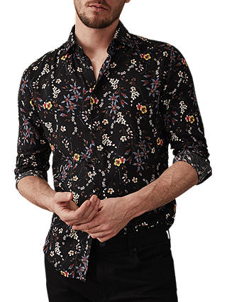 Reiss Fino Long Sleeve Floral Shirt, Black