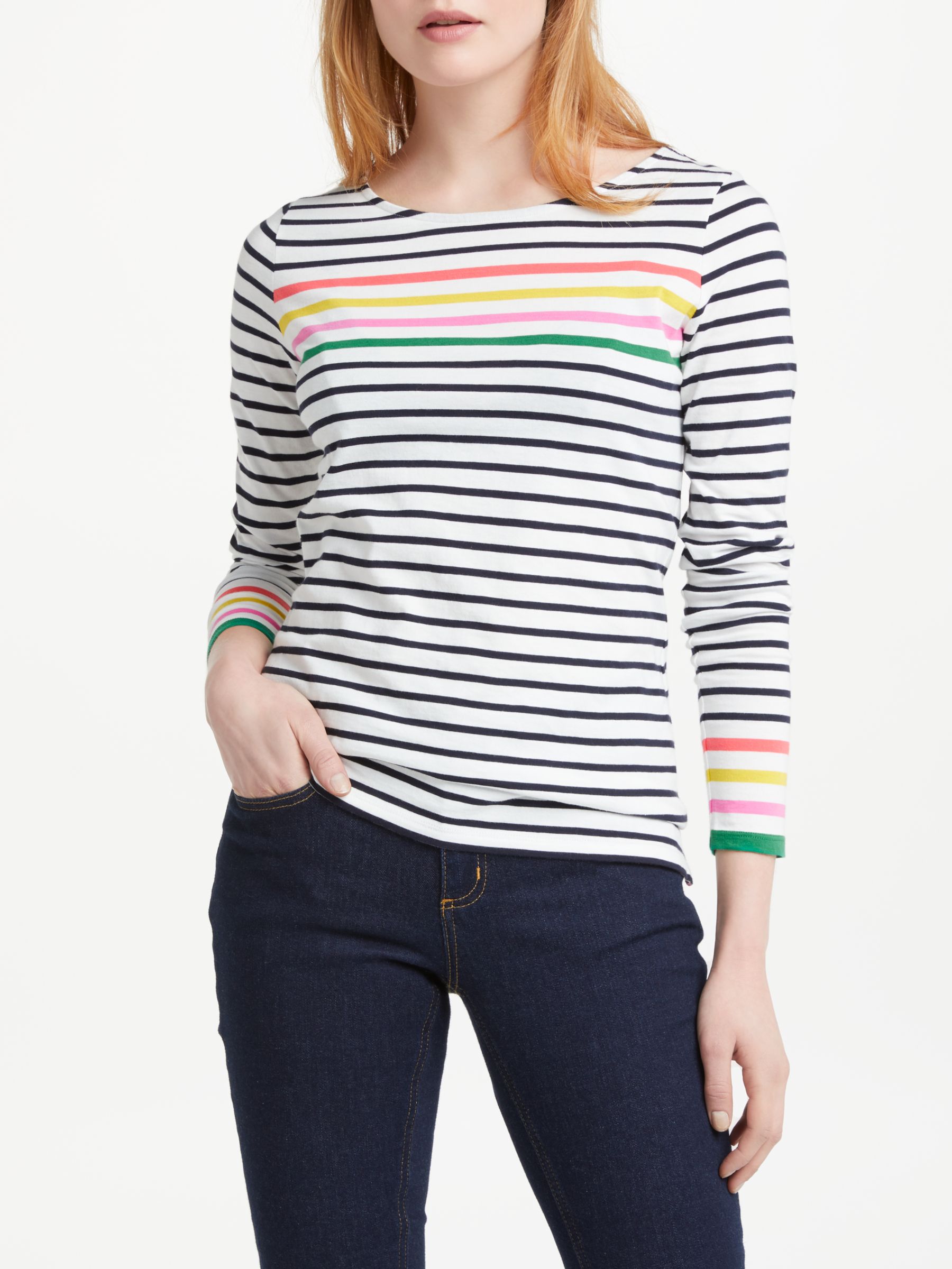 Boden Long Sleeve Breton Top, Rainbow Multi Stripe at John Lewis & Partners