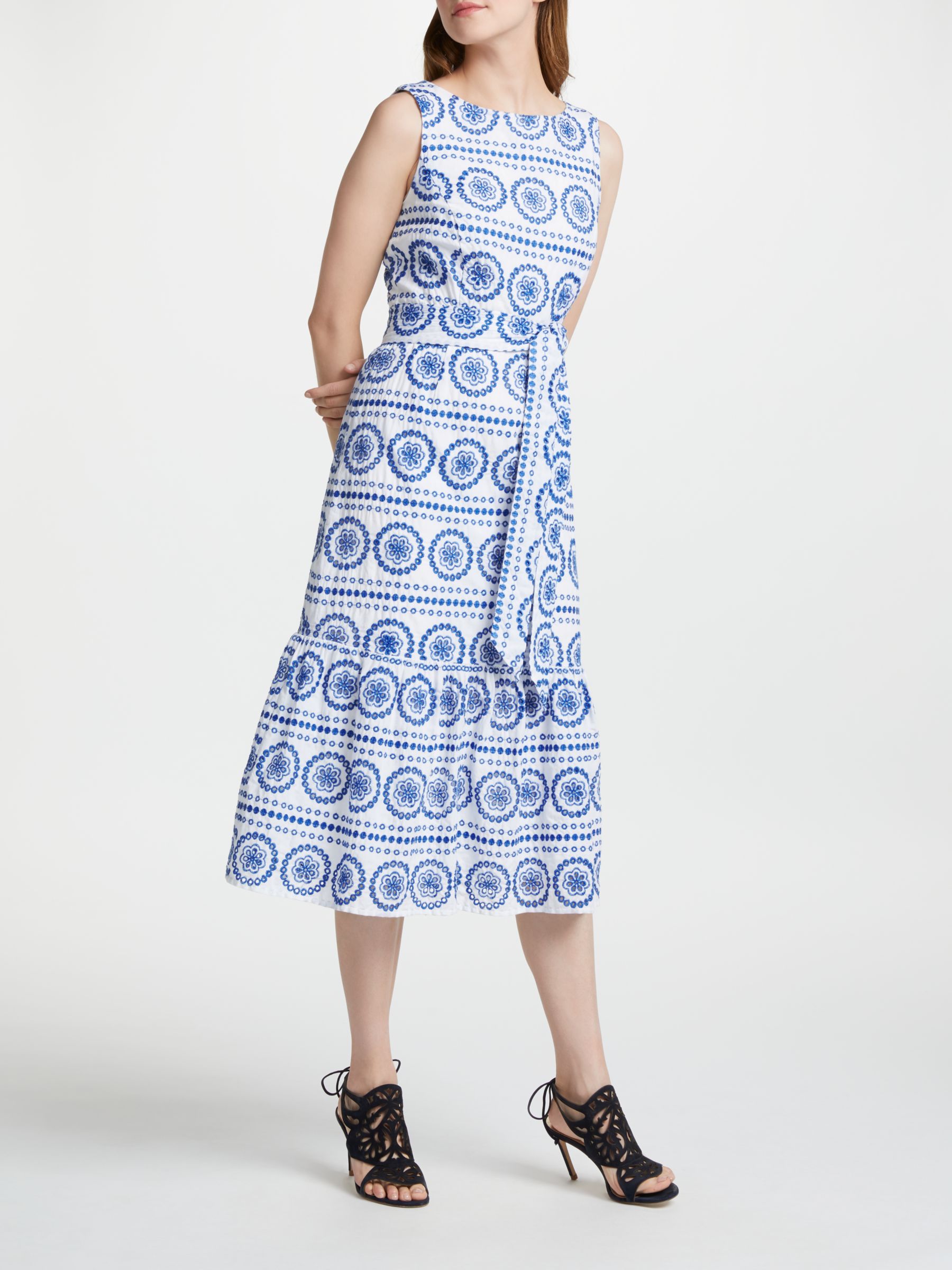 Boden Broderie Dress, White China Blue Embroidery at John Lewis & Partners