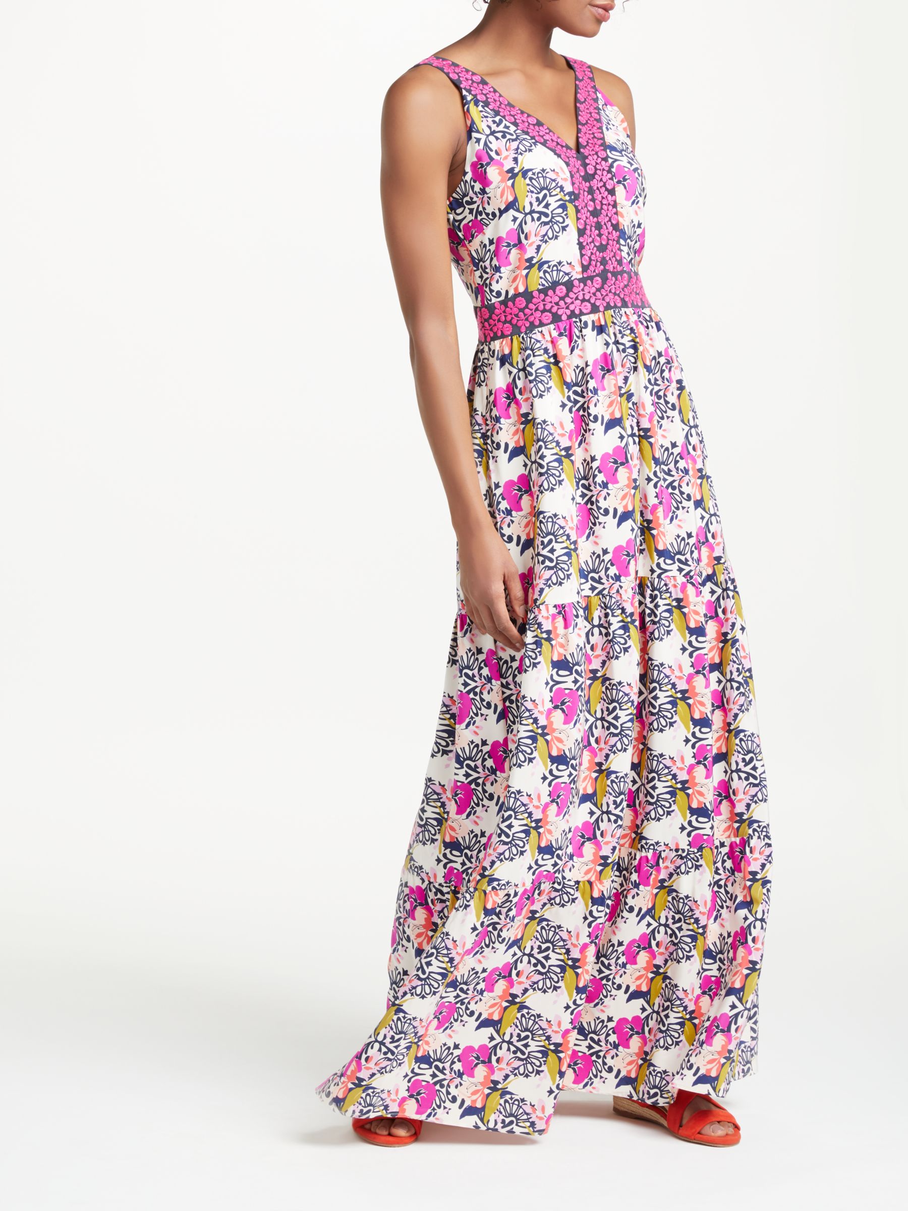 Boden Loretta Maxi Dress, Shocking Pink/Wild Bloom Geo