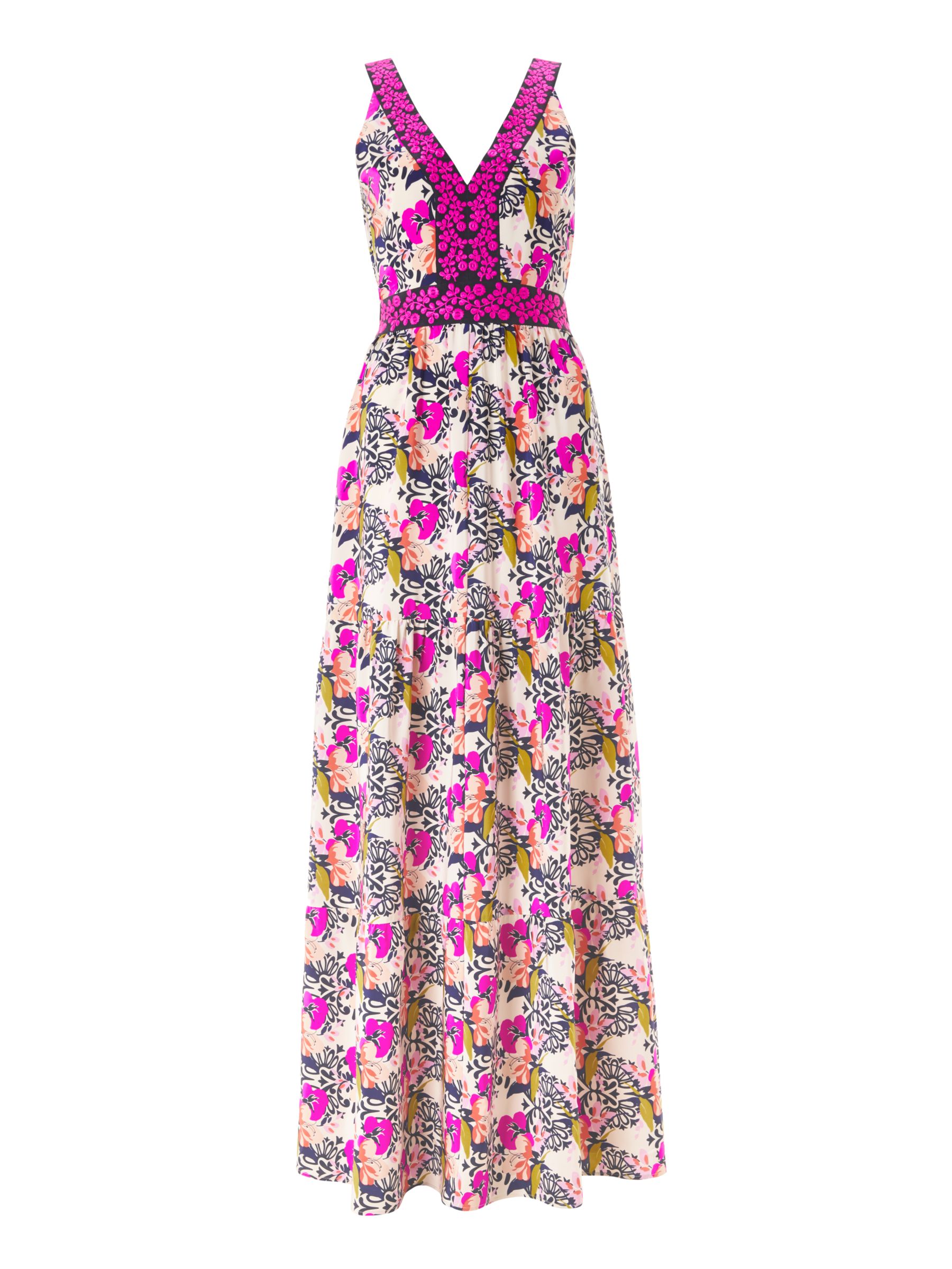 Boden Loretta Maxi Dress, Shocking Pink/Wild Bloom Geo