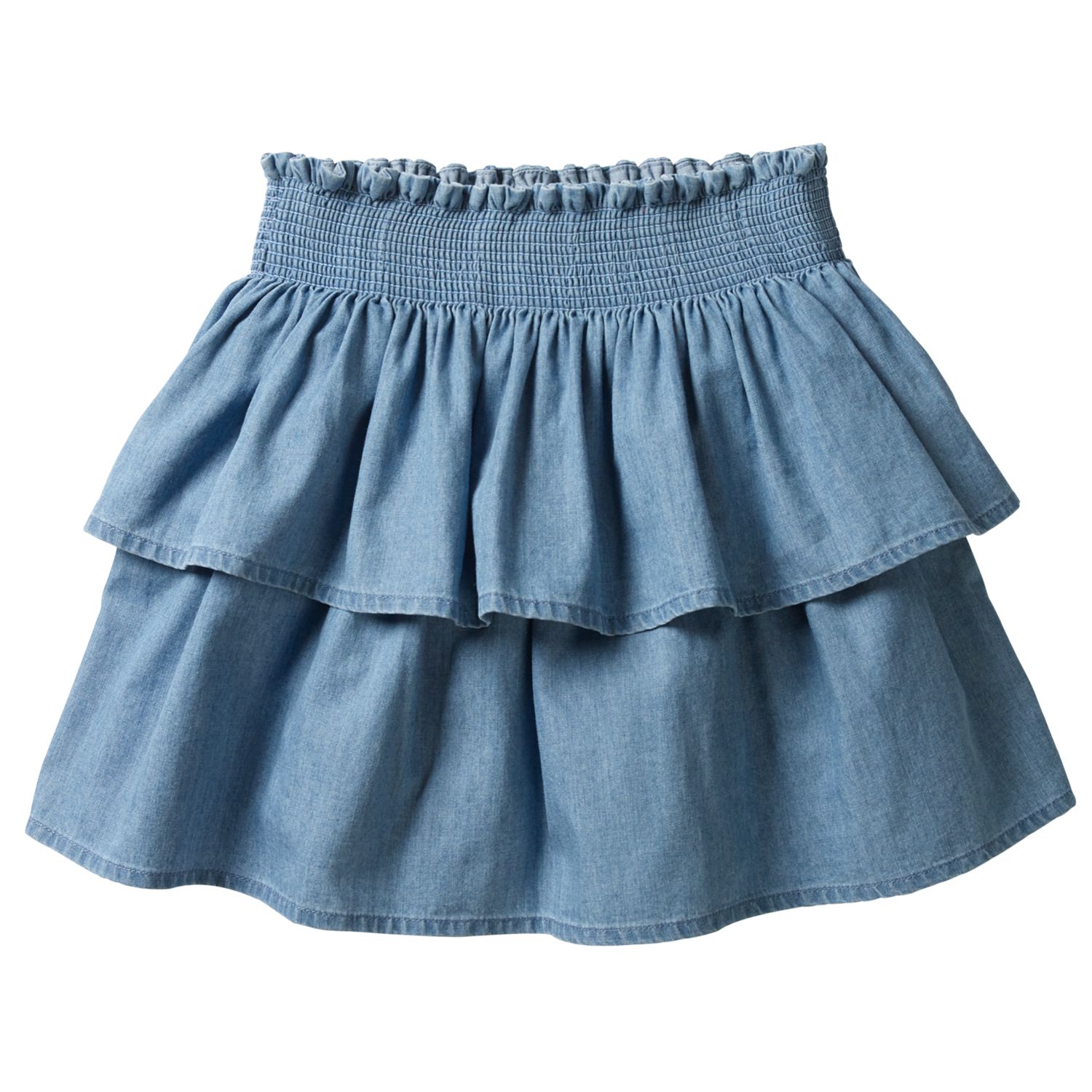 Mini Boden Girls' Ruffled Denim Skirt, Blue