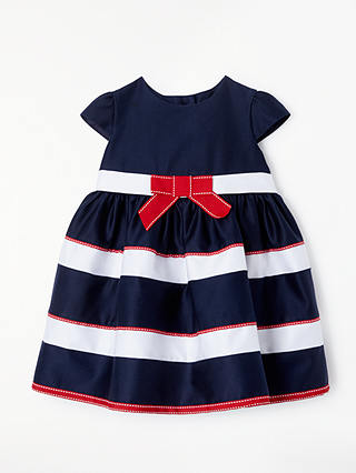 John Lewis & Partners Baby Nautical Stripe Bow Dress, Navy/White