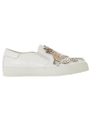 Dune Evoiaa Embellished Slip On Trainers, White Leather