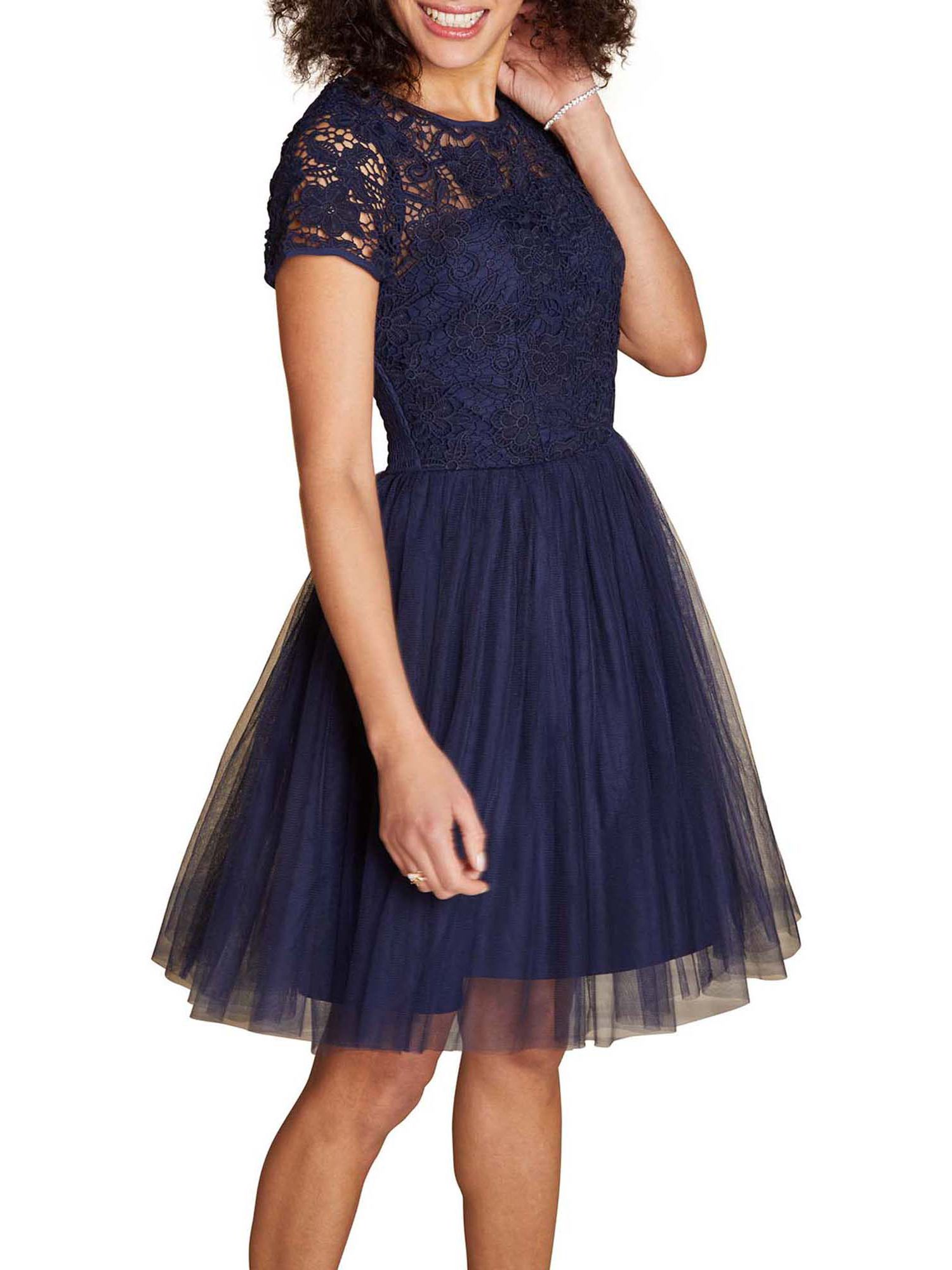navy blue lace skater dress