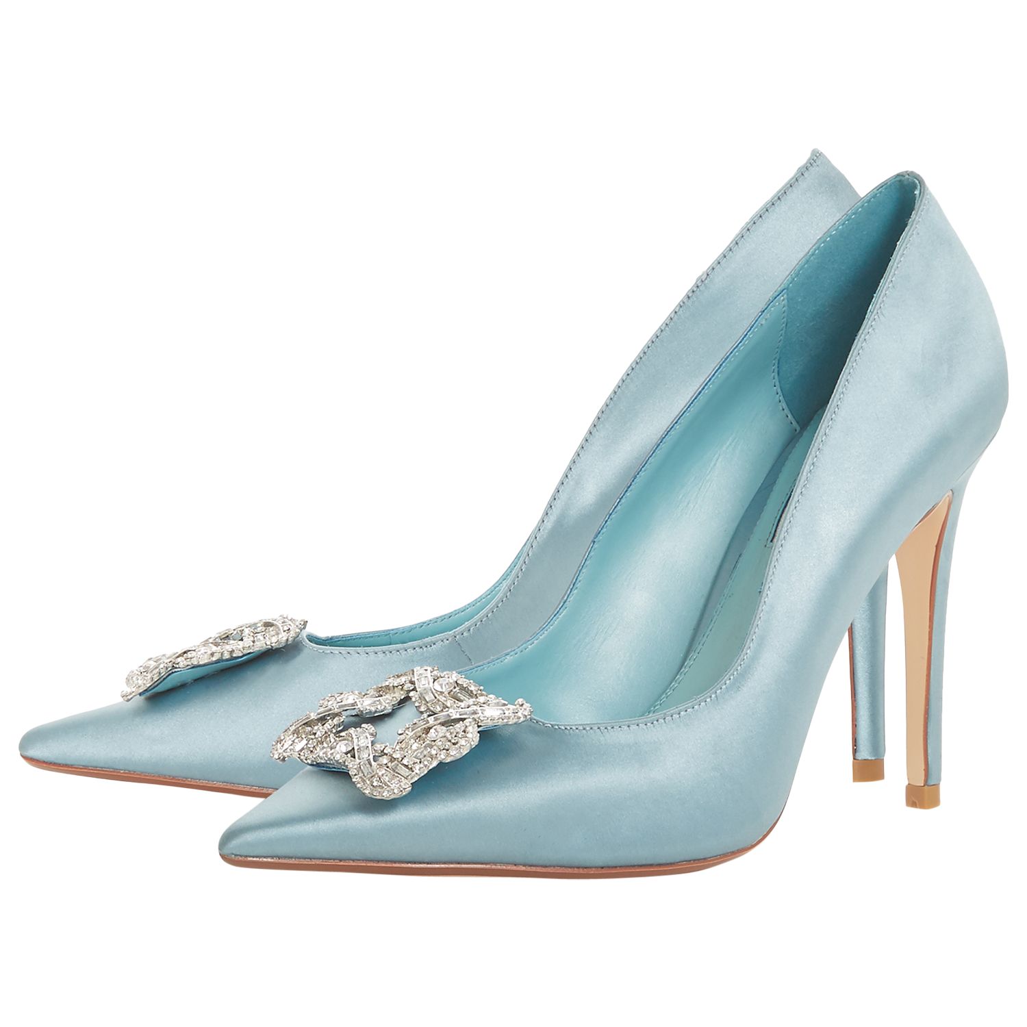 Dune Bridal Collection Breanna Jewel Stiletto Court Shoes, Light Blue Satin