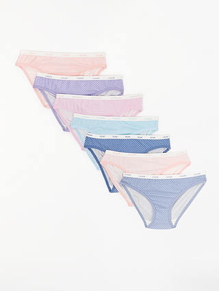 John Lewis & Partners Girls' Days of the Week Dot Print Bikini Briefs, Pack of 7, Multi