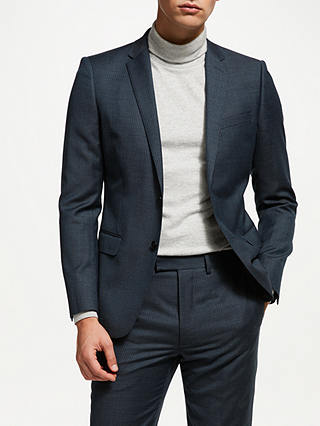 Kin Micro Grid Semi Plain Slim Fit Suit Jacket, Teal