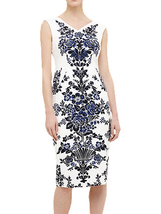 Phase Eight Whitney Placement Print Dress, Blue Navy/Ivory