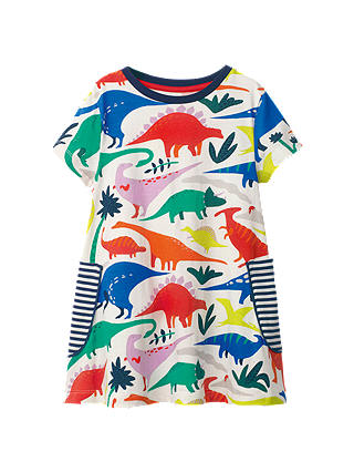 Mini Boden Girls' Colourful Dinosaur Print Tunic Dress, Multi