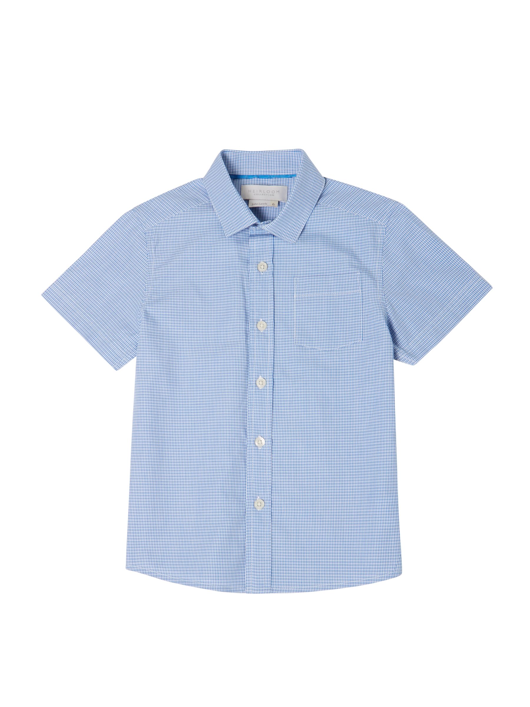 John Lewis Heirloom Collection Boys' Short Sleeve Gingham Shirt, Blue