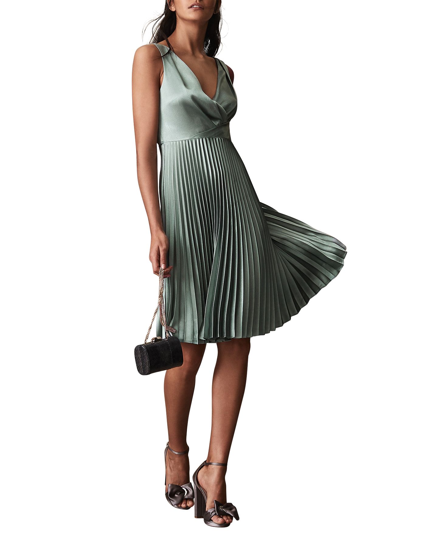 Reiss Alicia Satin Pleated Midi Dress At John Lewis 6580