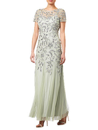 Adrianna Papell Floral Beaded Godet Dress, Mint