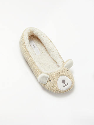 John Lewis & Partners Knit Bear Ballerina Slippers, Cream