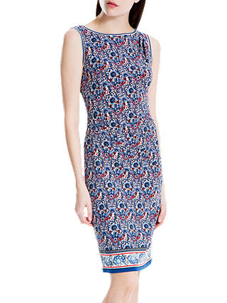 Max Studio Sleeveless Side Ruched Print Dress, Blue/Red