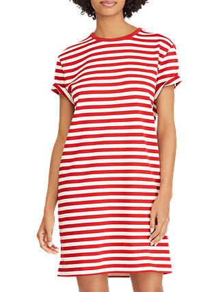 Polo Ralph Lauren Striped T-Shirt Dress, Red/Deckwash
