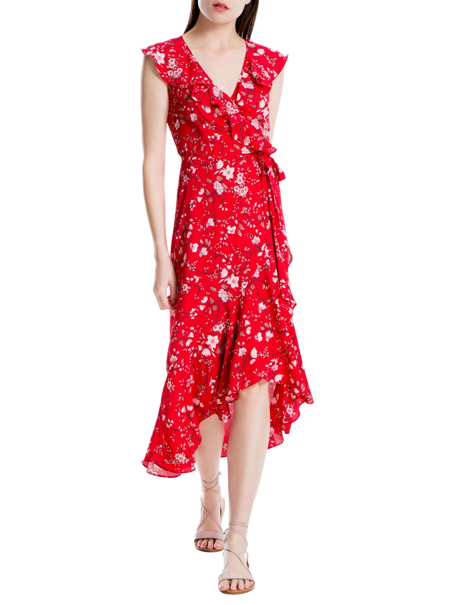 Max Studio Sleeveless Floral Print Wrap Dress, Red