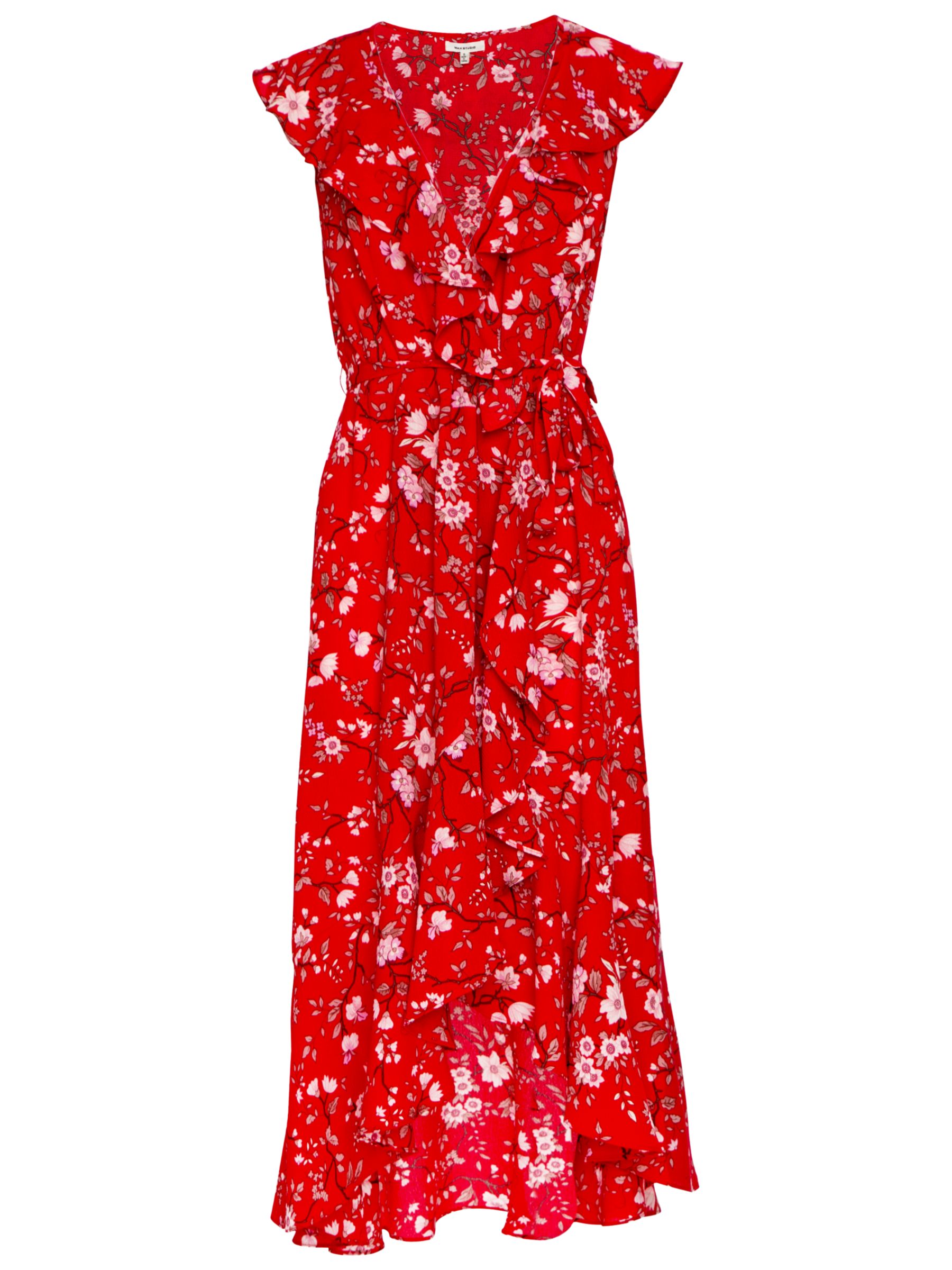 Max Studio Sleeveless Floral Print Wrap Dress, Red at John Lewis & Partners