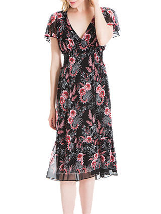 Max Studio Flora Print Ruffle Sleeve Dress, Black/Multi