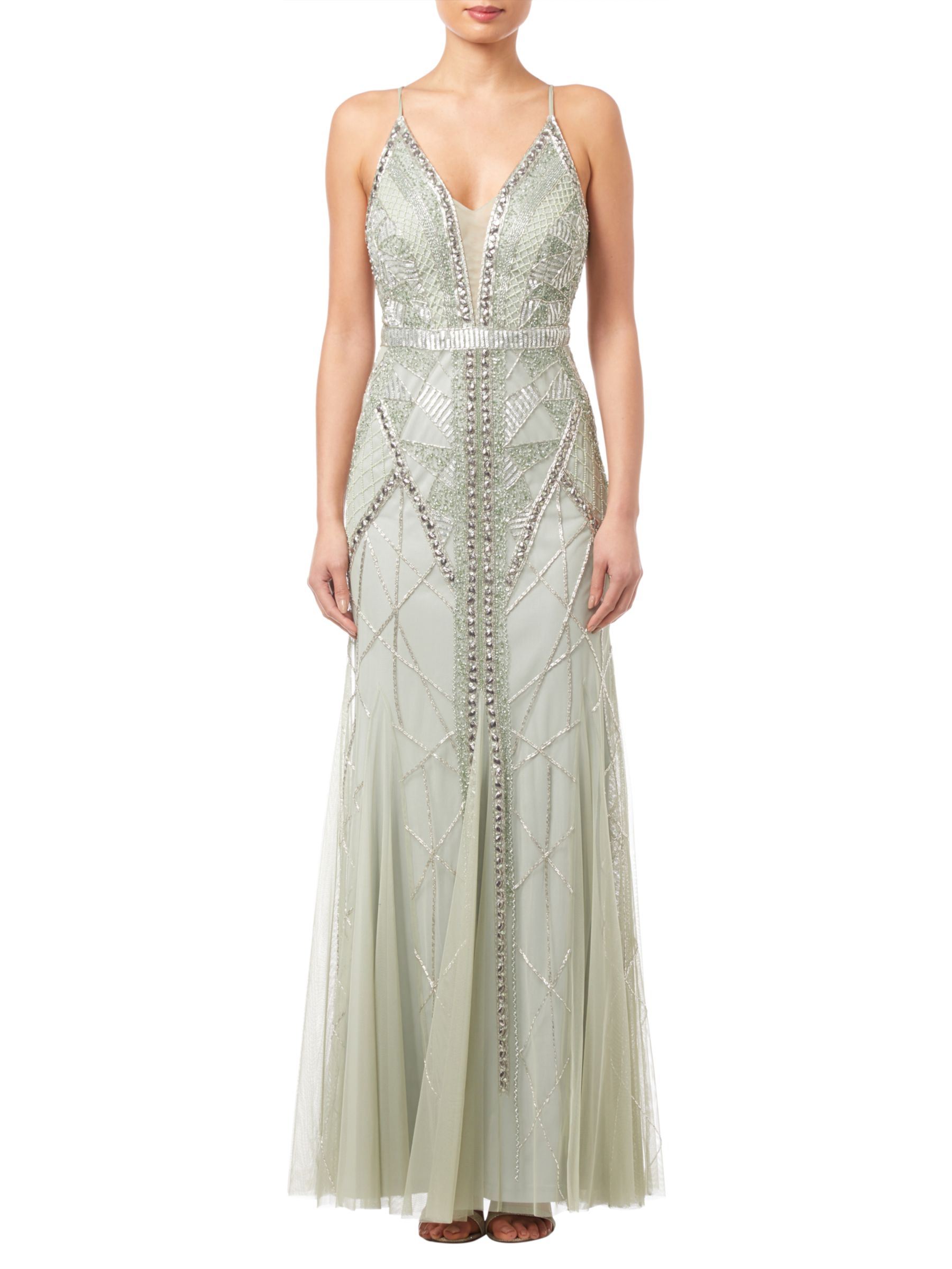 Adrianna Papell Beaded Long Dress, Mint at John Lewis & Partners