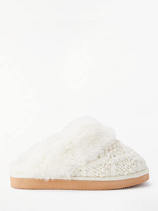 John Lewis & Partners Knitted Cable Knit Slippers, Cream