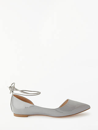Finery Olive Patent Ankle Tie Ballet Pumps, Grey