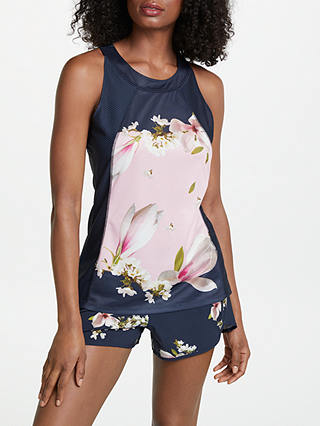 Ted Baker Fit to a T Grillte Harmony Mesh Side Vest Top, Pink/Navy