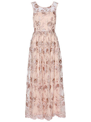Gina Bacconi Mandy Embroidered Maxi Dress, Pink Gold