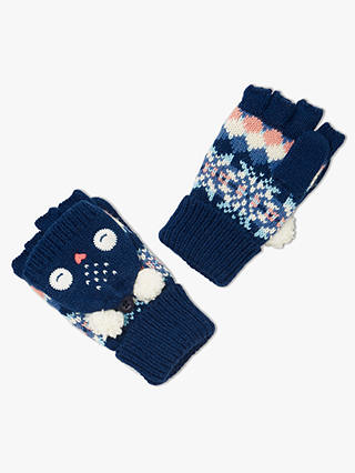 John Lewis & Partners Girls' Owl Flip Top Gloves, Navy