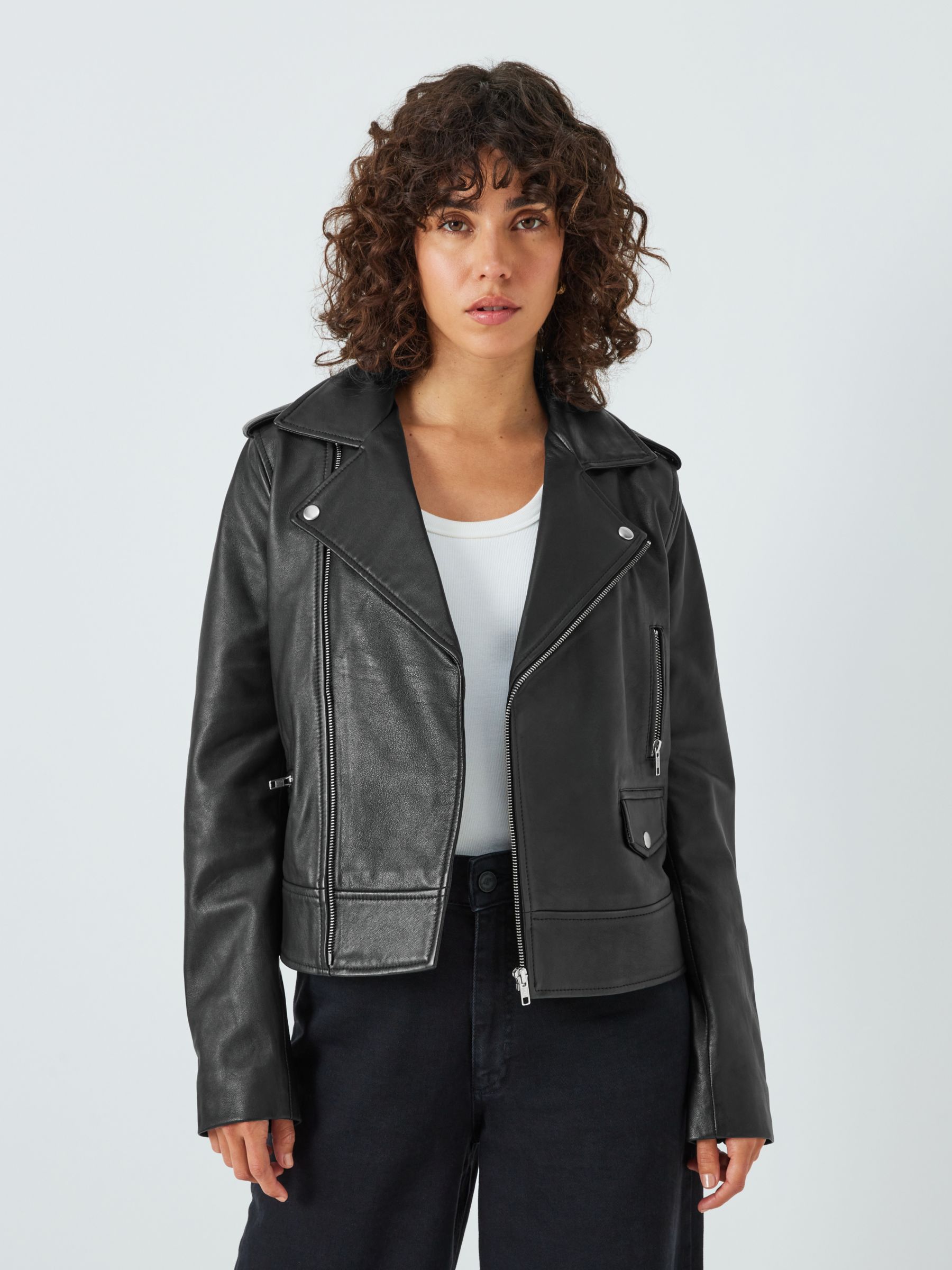 Cropped Black Leather Jacket | John Lewis & Partners