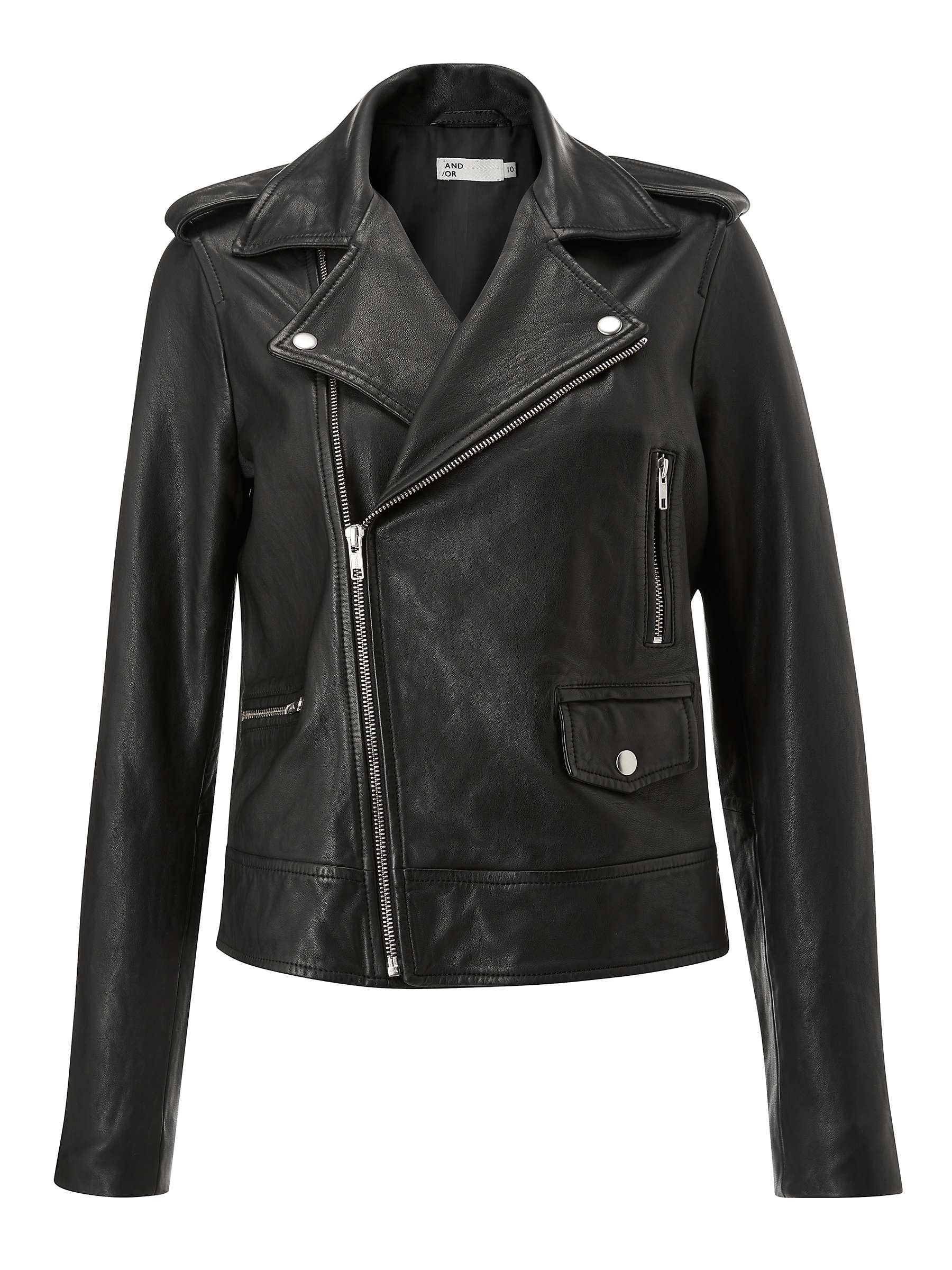 Buy AND/OR Leather Biker Jacket, Black Online at johnlewis.com