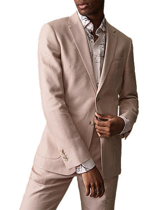 Reiss Cosmopolitan Linen Wool Suit Jacket, Soft Pink