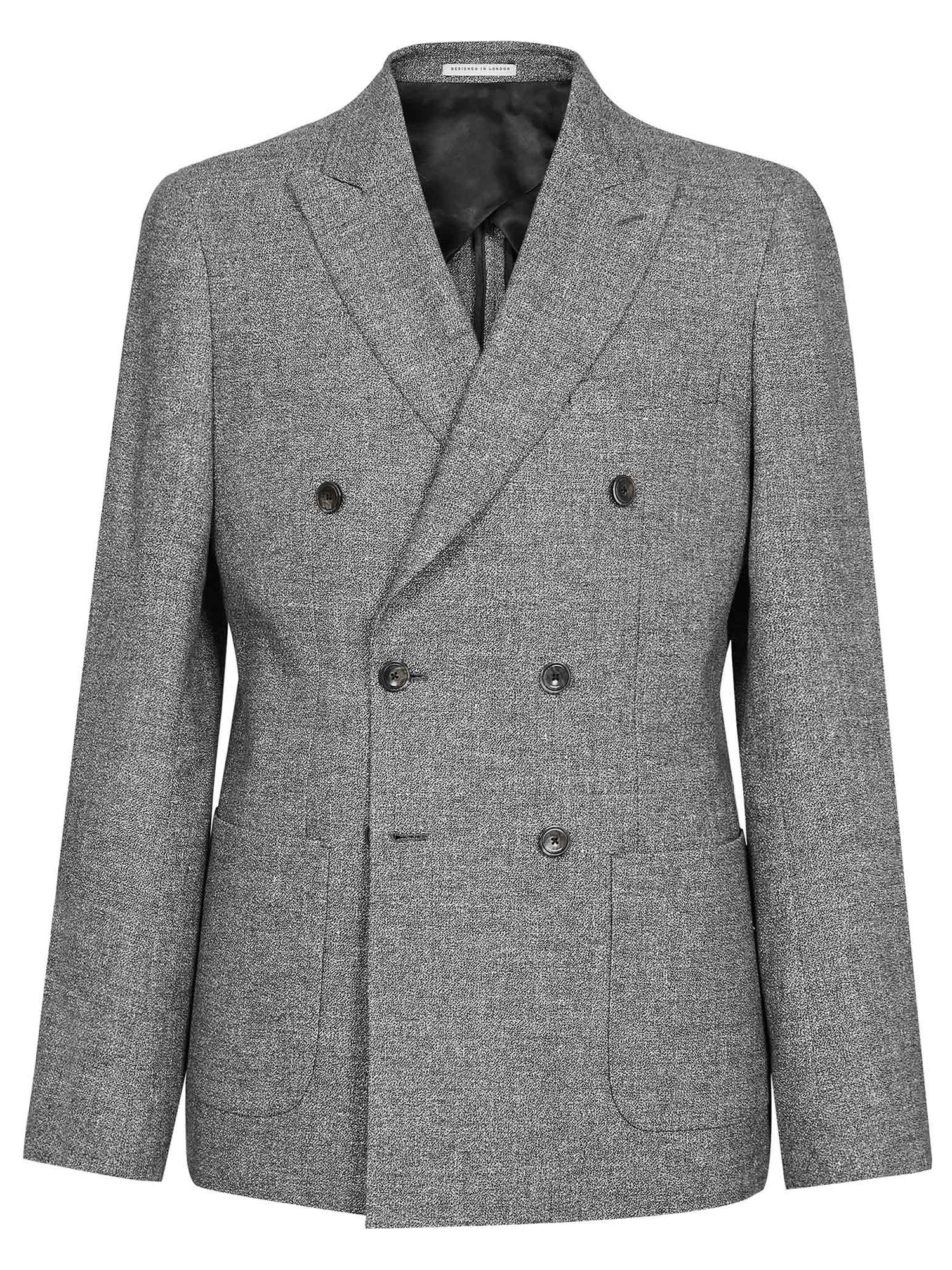 Reiss Tribe Double Breasted Linen Cotton Slim Fit Suit Jacket, Grey