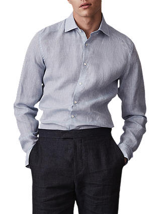Reiss Perdu Regular Fit Textured Linen Shirt, Soft Blue