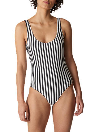 Whistles Stripe Swimsuit, Black/White