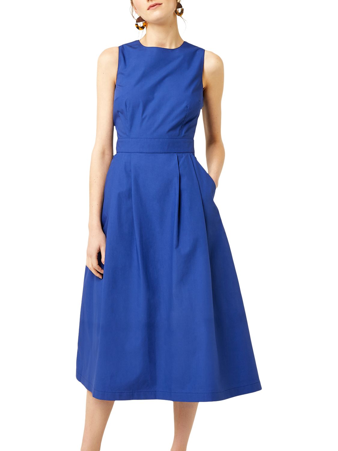 Warehouse Cotton Tie Back Midi Dress, Bright Blue, 8
